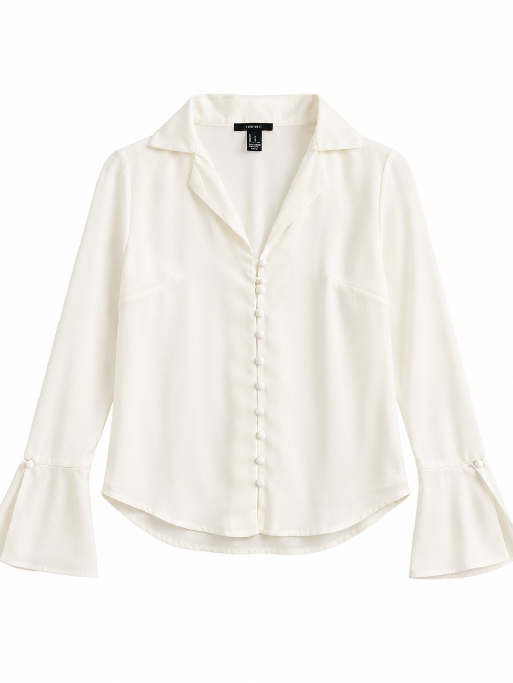 Forever 21 Cream Button-Front Satin Blouse